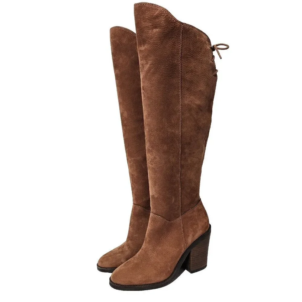 NWOB Lucky‎ Brand Pembe Brown Leather OTK Over the Knee Riding Boots Women's 7
